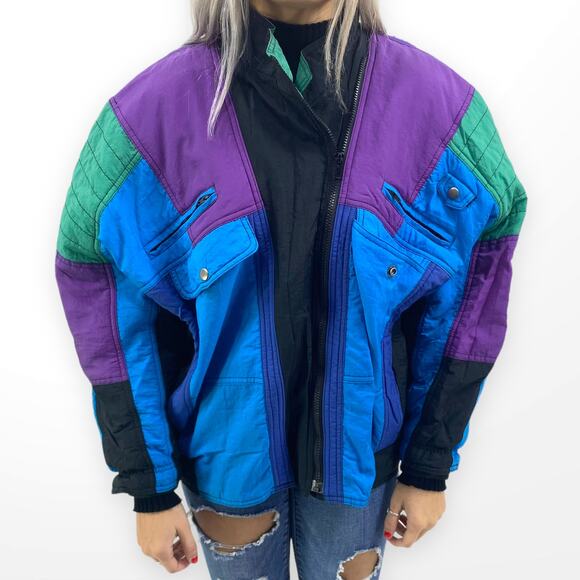 Together Jackets & Blazers - 80s TOGETHER Vintage Blue and Purple Colorbock Ski Jacket